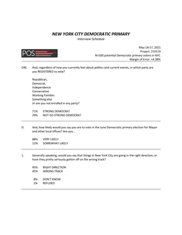 NEW YORK CITY DEMOCRATIC PRIMARY Interview Schedule