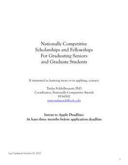 Nationally Competitive Scholarships and Fellowships for Graduating Seniors and Graduate Students