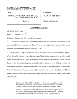 UNITED STATES BANKRUPTCY COURT SOUTHERN DISTRICT of NEW YORK ------X in Re : Chapter 11 : MOTORS LIQUIDATION COMPANY, Et Al., : Case No