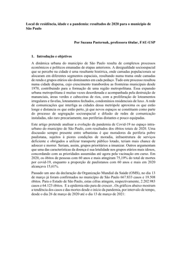 Local De Residência, Idade E a Pandemia: Resultados De 2020 Para O Município De São Paulo