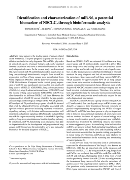 Identification and Characterization of Mir-96, a Potential Biomarker of NSCLC, Through Bioinformatic Analysis