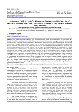 Influence of Political Parties' Affiliations on County Assemblies