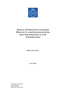 Partial Nitritation/Anammox Process in a Moving Bed Biofilm Reactor Operated at Low Temperatures