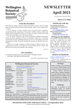 NEWSLETTER April 2021 Previous Issue: December 2020