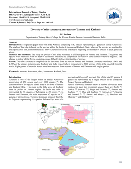 Diversity of Tribe Astereae (Asteraceae) of Jammu and Kashmir