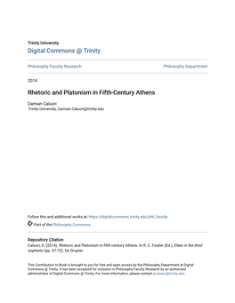 Rhetoric and Platonism in Fifth-Century Athens