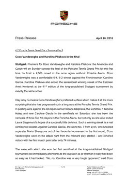 Press Release April 28, 2018