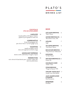 Cocktail List