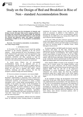 Study on the Design of Bed and Breakfast in Rise of Non - Standard Accommodation Boom