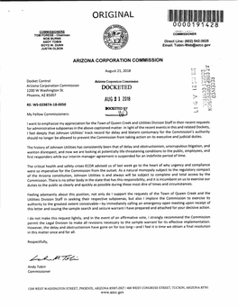 ARIZONA CORPORATION COMMISSION * > Q.1 August 21, 2018