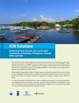 Enhancing Food Security and Sustainable Livelihoods in Batangas, Philippines, Through Mpas and ICM