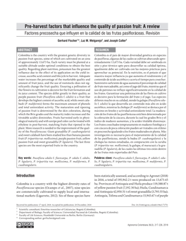 Pre-Harvest Factors That Influence the Quality of Passion Fruit: a Review Factores Precosecha Que Influyen En La Calidad De Las Frutas Pasifloráceas