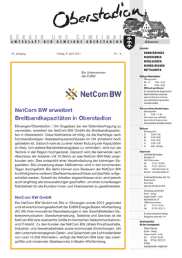 Netcom BW Erweitert Breitbandkapazitäten in Oberstadion Gerne Kann Auch Außerhalb Breitbandkapazitäten in Oberstadion Dieser Zeit Ein Termin Mit Der