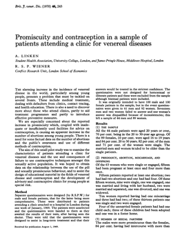 Promiscuity and Contraception in a Sample of Patients Attending a Clinic for Venereal Diseases