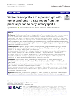 Severe Haemophilia a in a Preterm Girl With