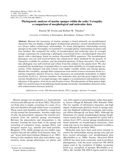 Phylogenetic Analyses of Marine Sponges Within the Order Verongida: a Comparison of Morphological and Molecular Data