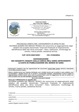 Procedura Aperta Per L'affidamento in Appalto Dei