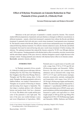 Effect of Ethylene Treatments on Limonin Reduction in Thai Pummelo (Citrus Grandis (L.) Osbeck) Fruit