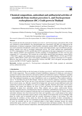 Chemical Compositions, Antioxidant and Antibacterial Activities of Essential Oils from Anethum Graveolens L