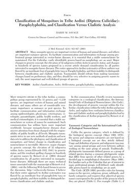 Classification of Mosquitoes in Tribe Aedini 925