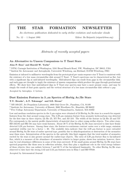 THE STAR FORMATION NEWSLETTER an Electronic Publication Dedicated to Early Stellar Evolution and Molecular Clouds