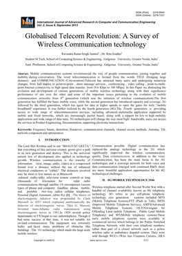 Globalised Telecom Revolution: a Survey of Wireless Communication Technology