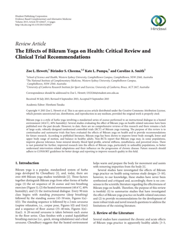 Review Article the Effects of Bikram Yoga on Health: Critical Review and Clinical Trial Recommendations