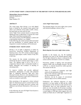 Active Night Vision - Enhancement of the Driver’S View by Infrared Headlamps