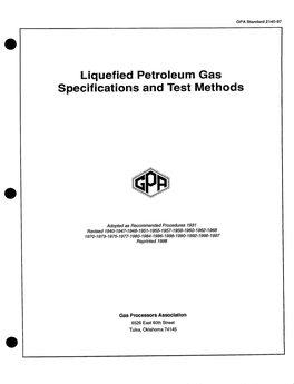 Liquefied Petroleum Gas Specifications and Test Methods