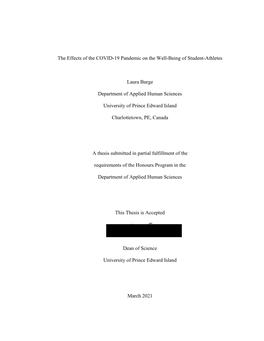 The Effects of the COVID-19 Pandemic on the Well-Being of Student-Athletes