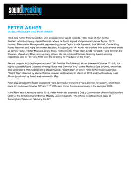 Peter Asher Music Producer and Performer