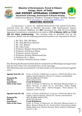 J&K Expert Appraisal Committee Meeting Notice