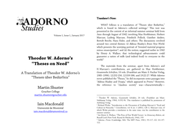 Theodor W. Adorno's “Theses on Need”