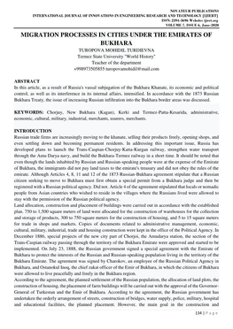 Migration Processes in Cities Under the Emirates Of