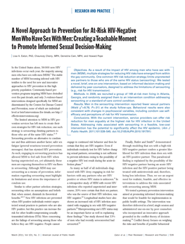 A Novel Approach to Prevention for At-Risk HIV-Negative Menwhohavesexwithmen:Creatingateachablemoment to Promote Informed Sexual Decision-Making