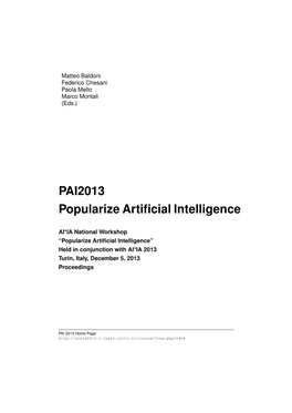 PAI2013 Popularize Artificial Intelligence