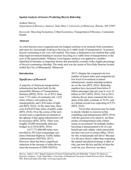 Spatial Analysis of Factors Predicting Bicycle Ridership