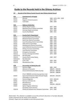 Guide to the Records Held in the Orkney Archives