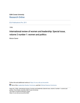 International Review of Women and Leadership: Special Issue, Volume 2 Number 1: Women and Politics