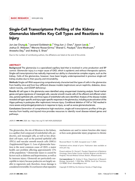 Single-Cell Transcriptome Profiling of the Kidney Glomerulus Identifies Key Cell Types and Reactions to Injury