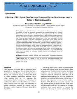 A Review of Bioclimatic Comfort Areas Determined by the New Summer Index in Terms of Tourism in Antalya