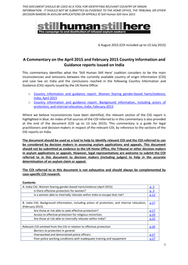 A Commentary on the April 2015 and February 2015 Country Information and Guidance Reports Issued on India