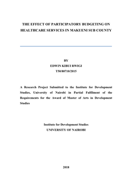 The Effect of Participatory Budgeting on Healthcare Services in Makueni Sub County