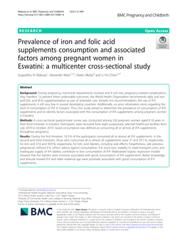 Prevalence of Iron and Folic Acid Supplements Consumption and Associated Factors Among Pregnant Women in Eswatini: a Multicenter Cross-Sectional Study Gugulethu N