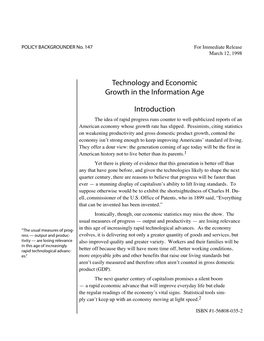 Technology and Economic Growth in the Information Age Introduction