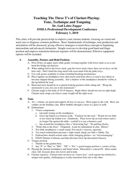 Teaching the Three T's of Clarinet Playing: Tone, Technique and Tonguing Dr