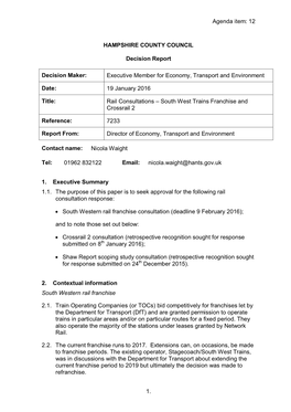 Agenda Item: 12 1. HAMPSHIRE COUNTY COUNCIL Decision