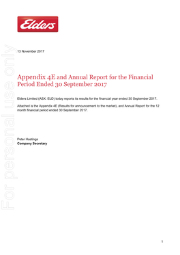 Appendix 4E and Annual Report for the Financial Period Ended 30 September 2017