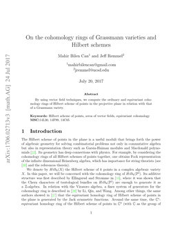 24 Jul 2017 on the Cohomology Rings of Grassmann Varieties and Hilbert