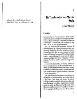 The Transformation from Marx to Sraffa Anwar Shaikh